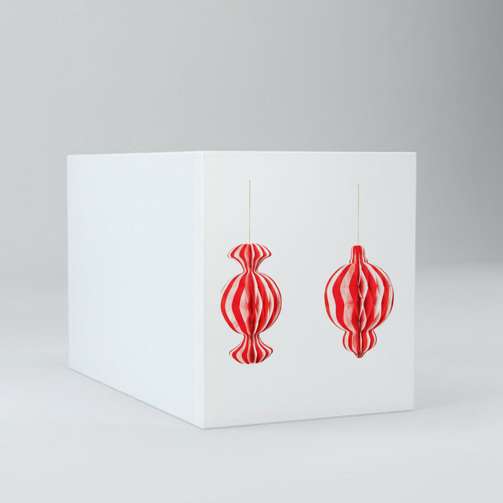 Hanging candy striped paper ornaments - 2 pcs