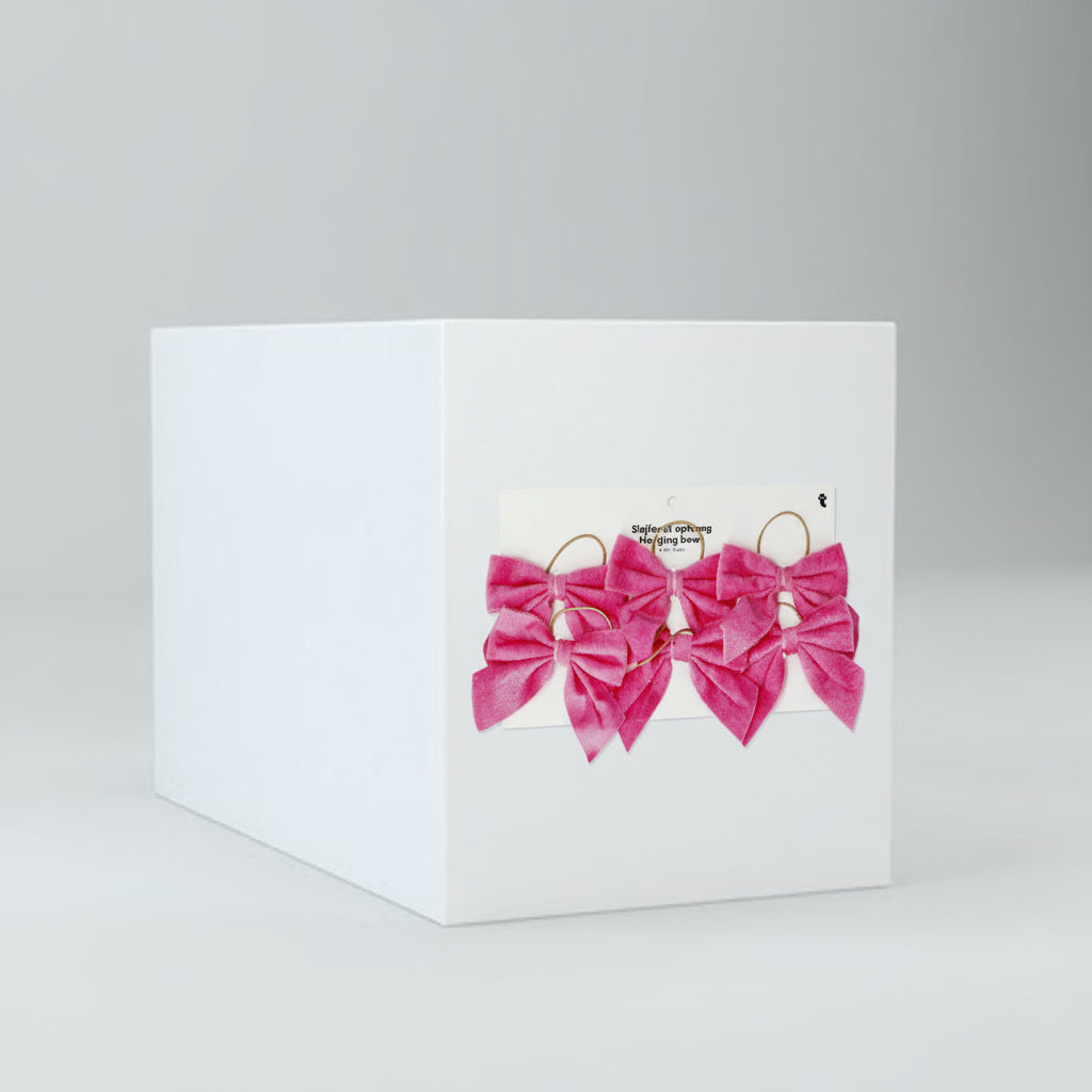 Hanging pink velvet bows - 6 pcs